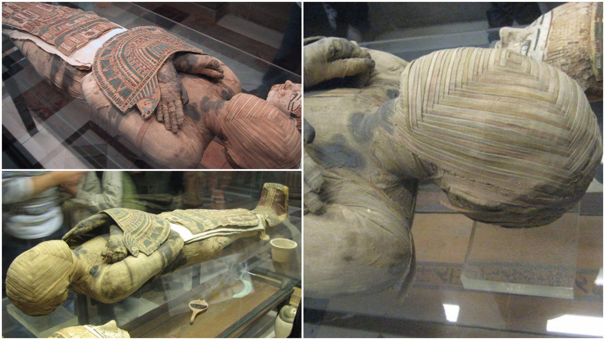 Trên cổ áo của xác ướp, các chuyên gia nhận thấy có các hình nữ thần và chị em Nephthys và Isis - những người bảo vệ xác ướp. Ở cổ của xác ướp là chuỗi hạt và hình cài đầu chim ưng.