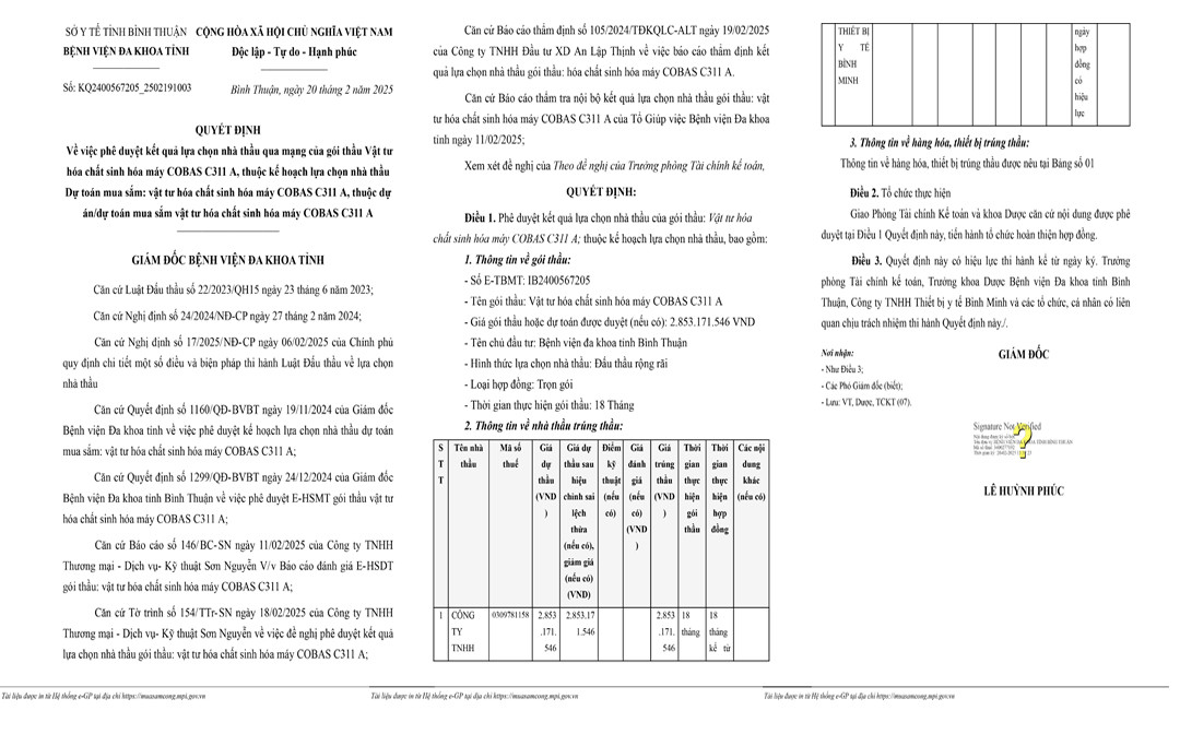 Cty Y te Binh Minh trung lien tiep 2 goi thau tai BVDK Binh Thuan