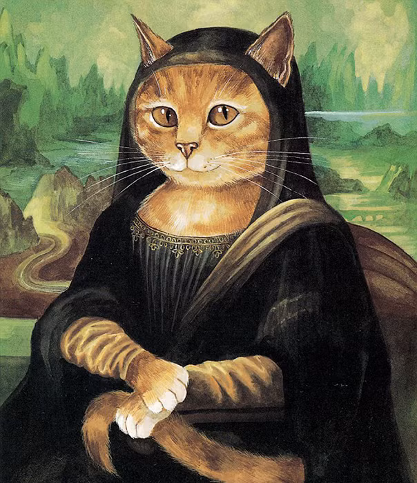 Bức danh họa nàng Mona Lisa của Leonardo Da Vinci bị mèo "xâm lấn" hóa thành phiên bản nàng mèo khiến người xem không khỏi thích thú.