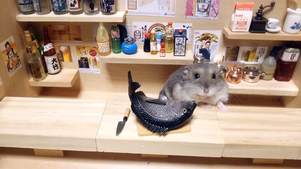 Kawanabesatou xây dựng cả một quán bar, nhà hàng, thậm chí cả một căn phòng giống hệt như của con người cho những chú chuột hamster này và trang trí, bày biện cực kỳ tỉ mẩn.