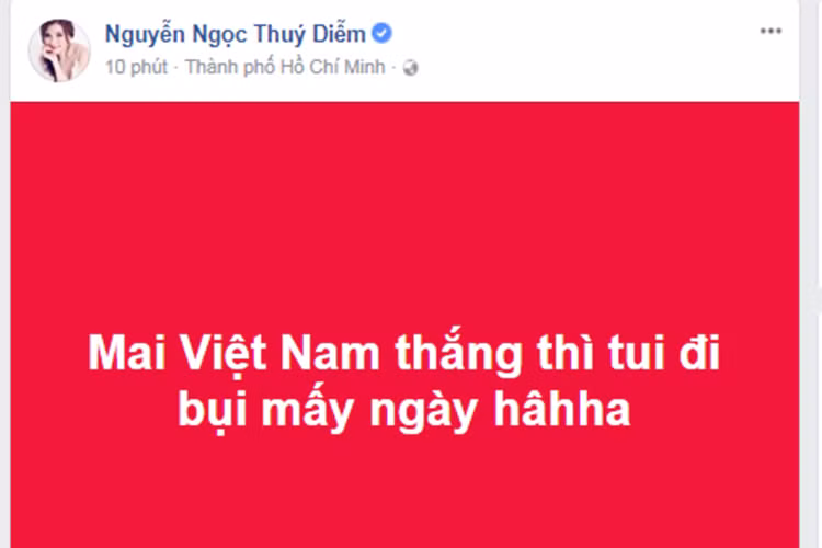 Thúy Diễm cho hay, cô sẽ đi phượt mấy ngày nếu U23 Việt Nam giành chiến thắng trước U23 Uzbekistan.