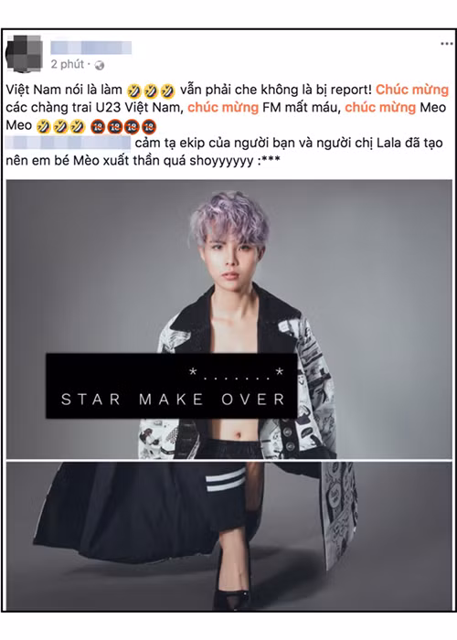 Vũ Cát Tường đăng ảnh hở táo bạo trước chiến thắng của U23 Việt Nam trong bán kết. Ảnh: Thethaovanhoa