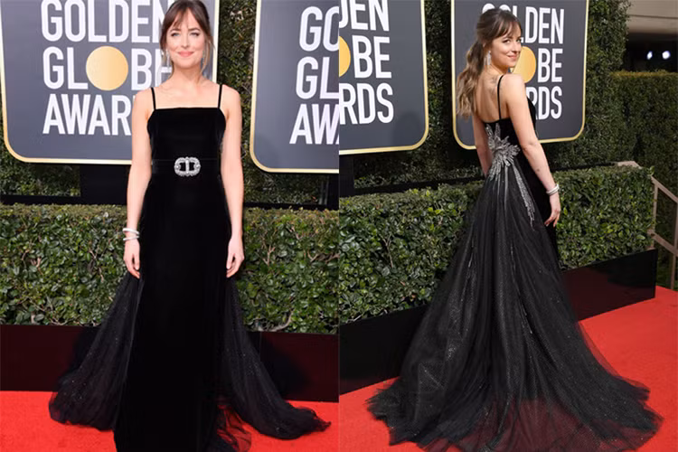 Nữ diễn viên Dakota Johnson cùng các nghệ sĩ diện đồ đen để ủng hộ Time's Up - một chiến dịch chồng nạn xâm hại ở Hollywood.