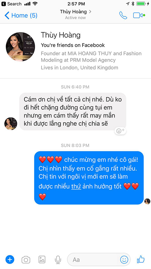 Tin nhắn của Hoàng Thùy.