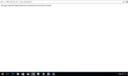 Trang web của Sở Giao dịch Chứng khoán TP.HCM trắng trơn (ảnh chụp màn hình, từ hơn 12h đến thời điểm này)