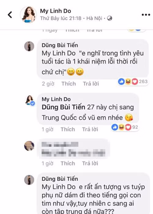 Hoa hậu Đỗ Mỹ Linh cũng bày tỏ dự tính xem trực tiếp U23 Việt Nam thi đấu chung kết khi trò chuyện với thủ môn Bùi Tiến Dũng trên mạng xã hội.