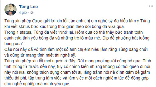 Tùng Leo xin lỗi về phát ngôn “phường hát tuồng bung xõa”