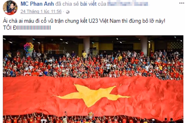 MC Phan Anh dự tính đáp chuyến bay sang Trung Quốc để ủng hộ tinh thần cho U23 Việt Nam.