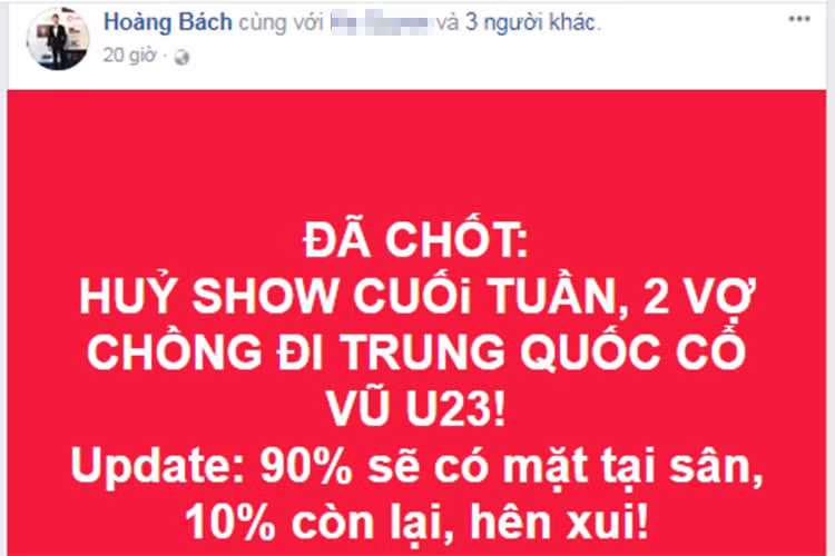 Hoàng Bách cùng vợ dự tính sang Trung Quốc xem chung kết.