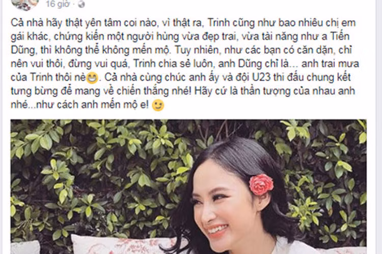 Angela Phương Trinh sau đó lên tiếng khẳng định chỉ coi thủ môn Bùi Tiến Dũng là anh trai mưa.