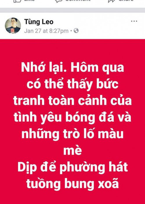 Chía sẻ của Tùng Leo. Ảnh: Saostar