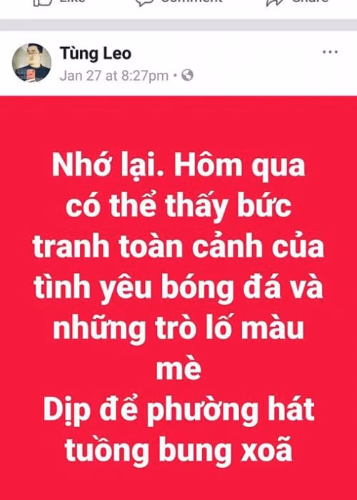 Chía sẻ của Tùng Leo. Ảnh: Saostar