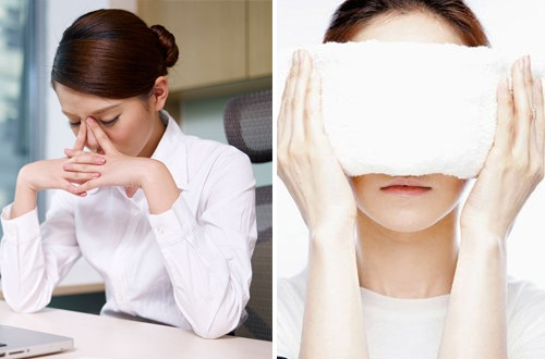 Tiếp theo, bạn lấy khăn bông thấm vào nước muối. Sau đó, dùng tay vắt khô để ẩm đắp lên mặt và nằm thư giãn. Ảnh: tapchidongy.