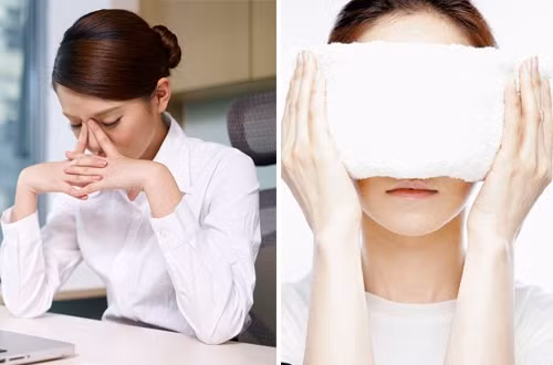 Tiếp theo, bạn lấy khăn bông thấm vào nước muối. Sau đó, dùng tay vắt khô để ẩm đắp lên mặt và nằm thư giãn. Ảnh: tapchidongy.