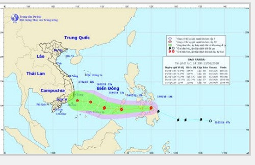 Hướng đi của bão Sanba.