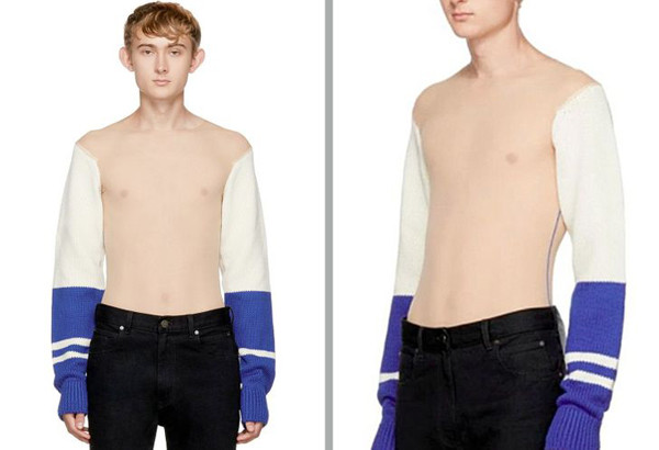 Áo len mô phỏng phần thân trên khiến người mặc như bán nude, phô diễn vùng nhạy cảm.