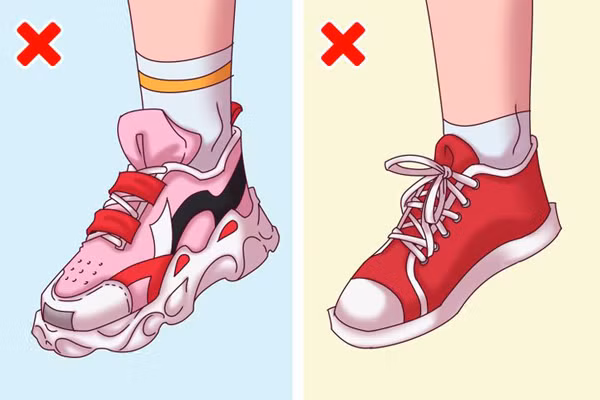 Giày nặng nề hoặc có đế bằng. Giày to bản hoặc đế bằng đều không thân thiện với sức khỏe đôi chân. Cụ thể, giày nặng nề khiến trẻ không thoải mái khi di chuyển, nhanh chóng mệt mỏi. Trong khi đó, giày đế bằng lại không có phần gót chân, mu bàn chân nâng đỡ, dễ gây hiện tượng bàn chân bẹt.