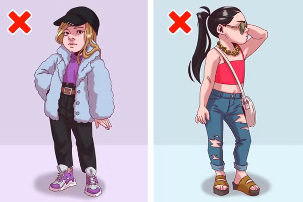 Quần áo kiểu dáng người lớn. Ngoài việc khiến quan điểm thẩm mỹ trẻ lệch lạc, quần áo bó sát hay quần áo quá rộng của người lớn đều khiến trẻ khó vận động, không thể chạy nhảy theo sở thích.
