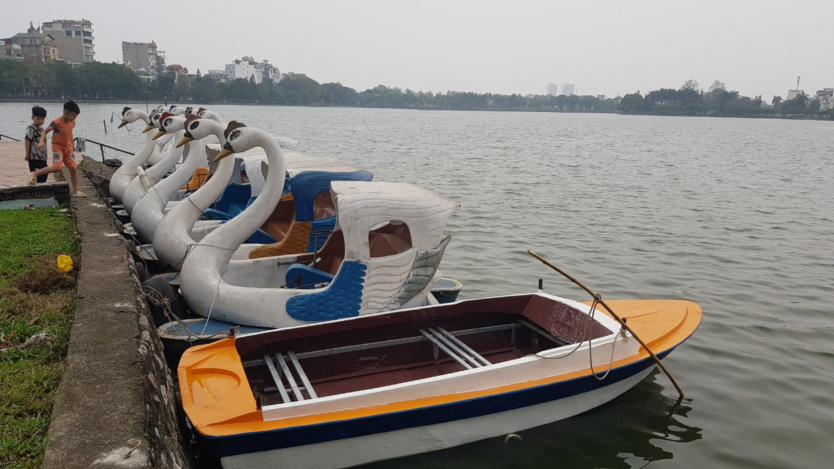 Một chiếc xuồng cứu hộ tại bến thuyền thiên nga.