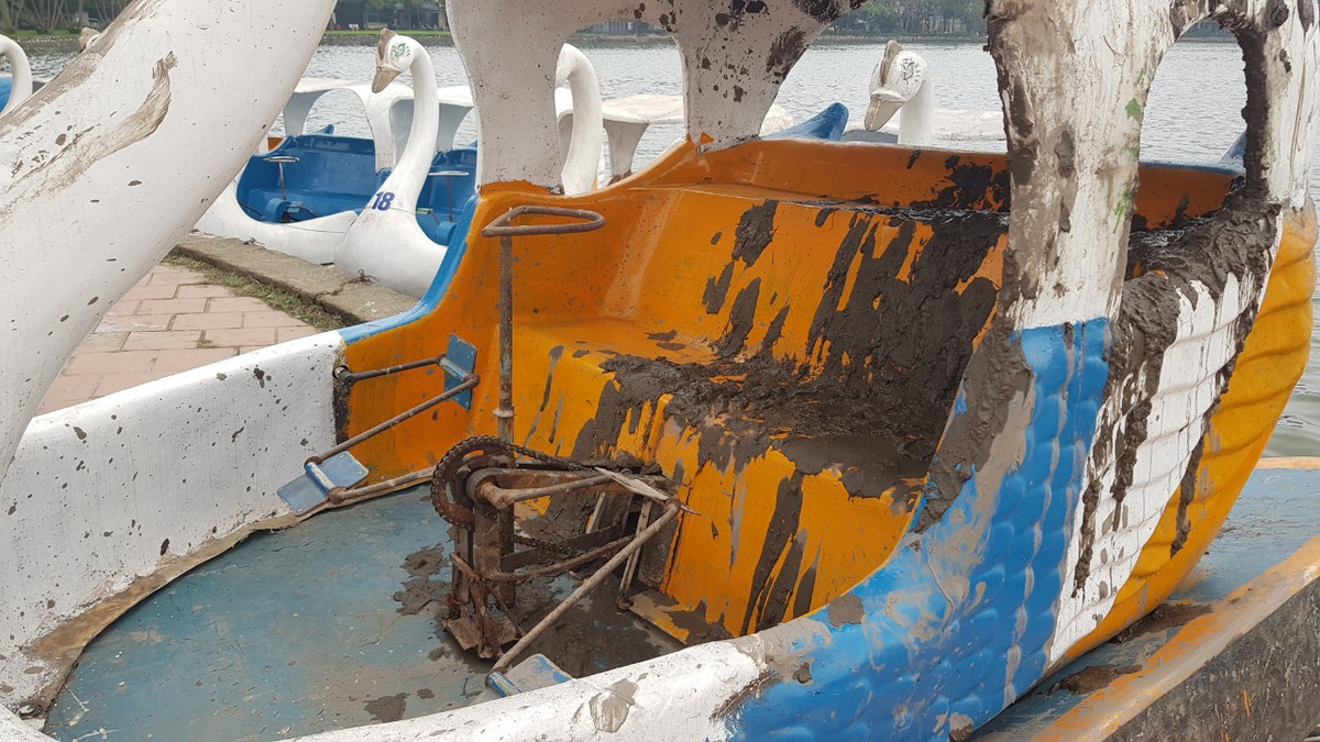 Chiếc thuyền thiên nga cháu bé gặp nạn đã được trục vớt lên bờ.