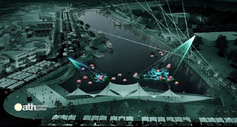 Ngoài ra trên mặt sông Bạch Đằng còn bố trí các cụm Bông Sen được thắp sáng bằng ánh đèn nhiều màu sắc...