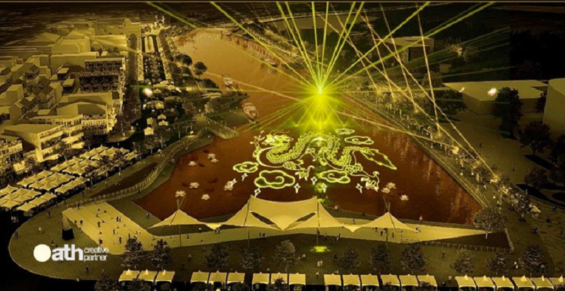 Chiếu sáng laser dưới lòng sông theo chủ đề Long - Lân - Quy - Phụng