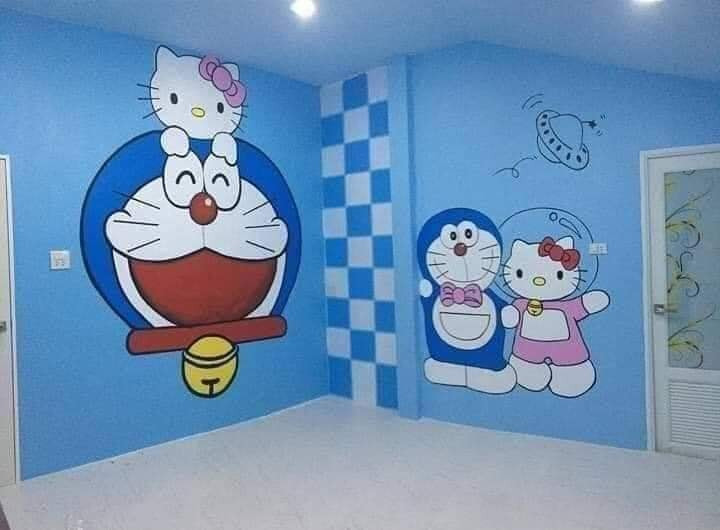 Chủ nhân của ngôi nhà có lẽ là người hâm mộ chú mèo ú Doraemon khi tất cả các hình ảnh của chú mèo máy được vẽ lên rất chuẩn tỉ lệ và có hồn giống y bản gốc.