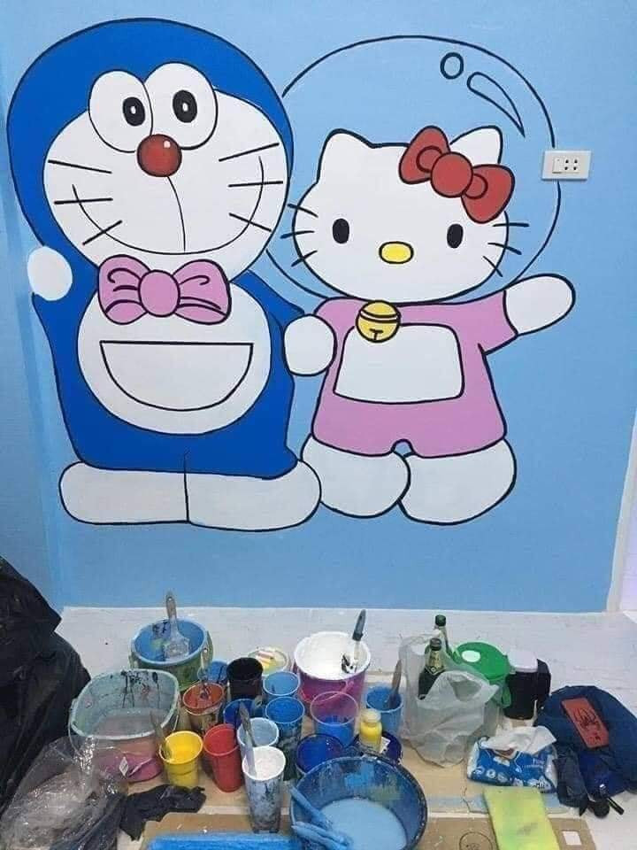 Bên trong ngôi nhà cũng tràn ngập hình ảnh Doraemon. Ảnh: Tổng hợp Facebook