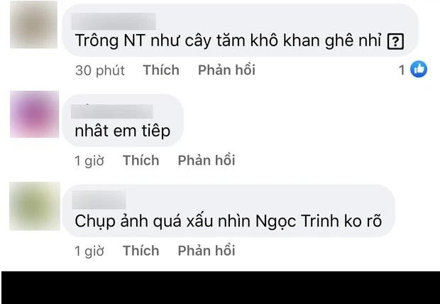 Bên dưới bài đăng, netizen liên tục để lại bình luận thể hiện sự hốt hoảng trước thân hình gầy gò tong teo của người đẹp: "Trông Ngọc Trinh như cây tăm khô khan ghê nhỉ", "Gầy thế"...