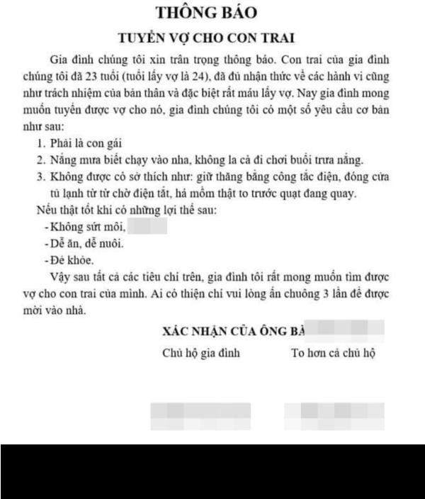 Bên cạnh đó cũng có một số điều kiện hài hước đi kèm như phải là con gái; nắng mưa biết chạy vào nhà, không la cà đi chơi buổi trưa nắng;...