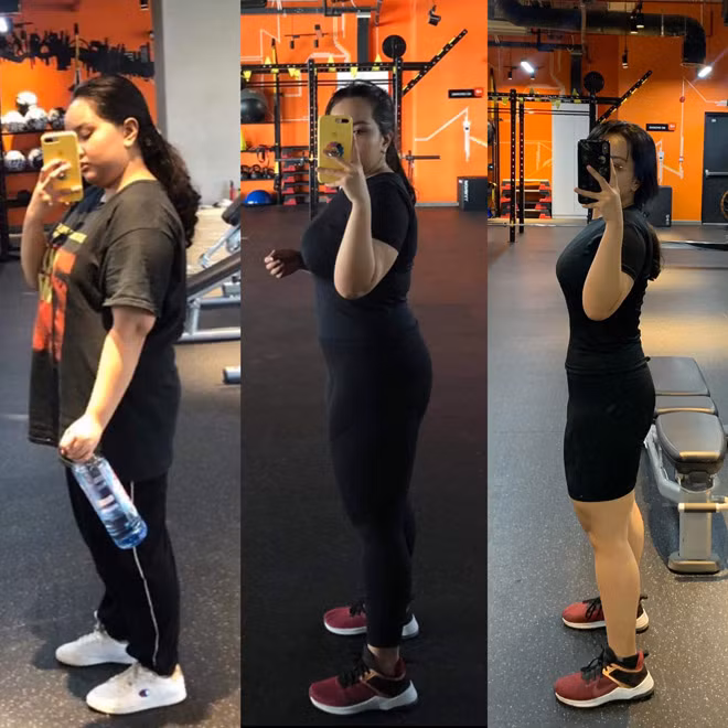 Thời gian đầu, cơ thể nặng nề lại chưa quen với tần suất tập luyện dày đặc, Minh Anh mệt đến mức khó thở, choáng váng. Cô phải tự điều chỉnh lại các bài tập theo sức mình để có thể duy trì lâu dài.