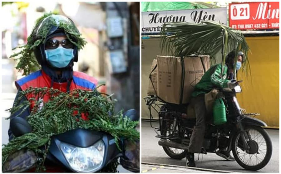 Hình ảnh shipper tìm cách chống chọi với nắng nóng ngày hè từng gây sốt trên MXH.