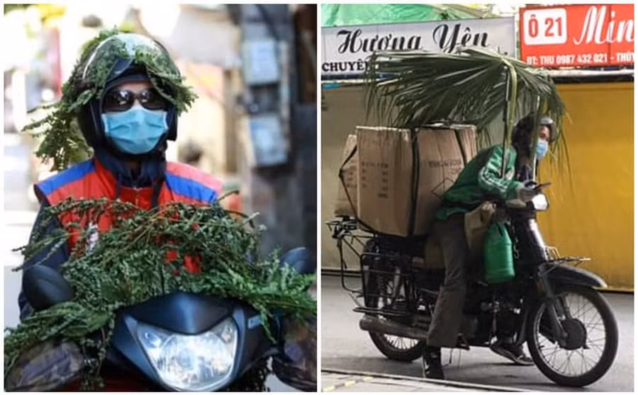 Hình ảnh shipper tìm cách chống chọi với nắng nóng ngày hè từng gây sốt trên MXH.