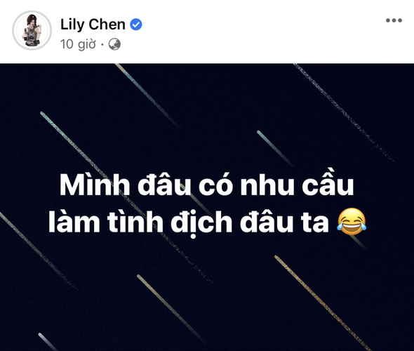 Không những thế, trước status dằn mặt trên, Lily Chen còn từng viết: "Mình đâu có nhu cầu làm tình địch đâu ta".