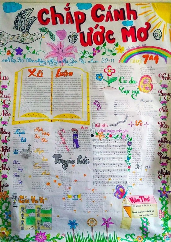 Tranh ảnh cũng thường cắt ra từ những tờ báo, tạp chí có chủ đề liên quan đến mái trường, bạn bè.