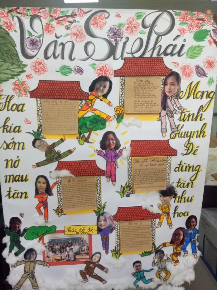 Mỗi bài thơ được viết trang trọng trên báo tường cũng là lời chúc của học trò đến thầy cô kính yêu.