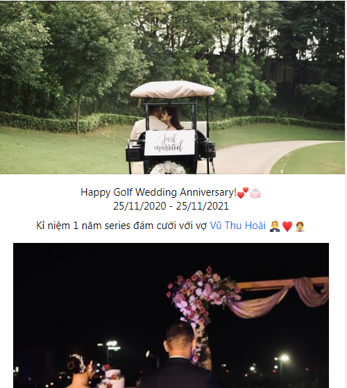 Mới đây trên trang cá nhân, chồng đại gia của nữ MC Thu Hoài đã chia sẻ khoảnh khắc trong ngày cưới, kỷ niệm tròn 1 năm cặp đôi "về chung một nhà".