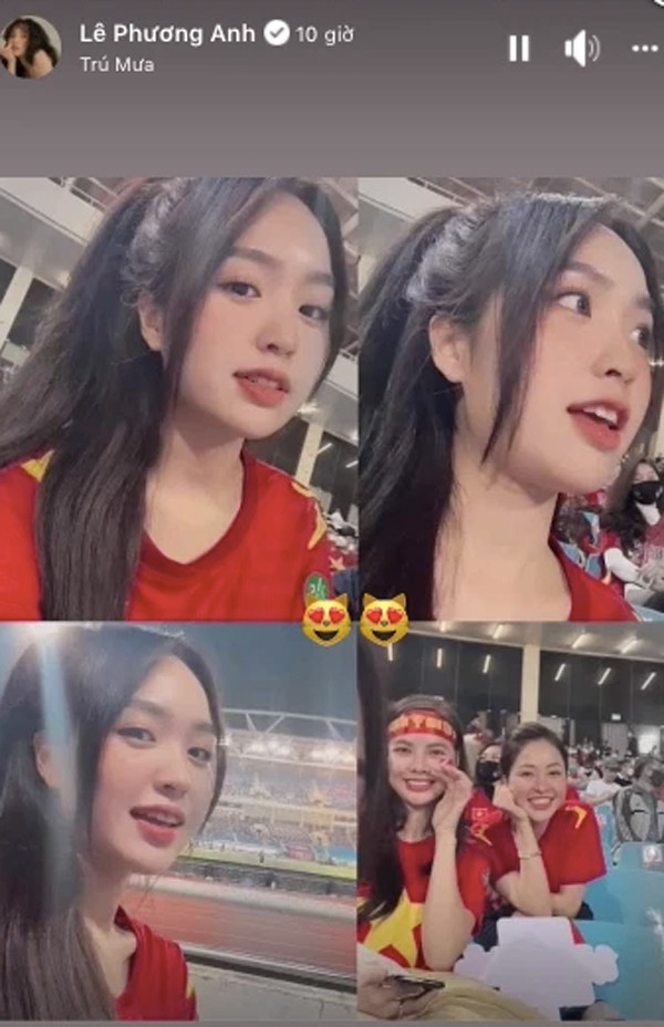 Hai nàng hot girl sẵn sàng bỏ khẩu trang ra để chụp ảnh dù đang ở trong dàn cổ động viên.