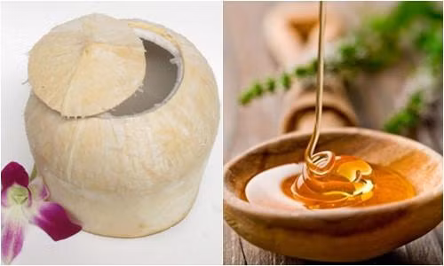 Nước dừa kết hợp với mật ong tạo thành nước uống cực tốt cho da.