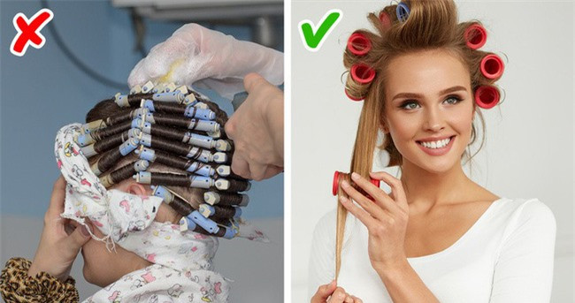 2. Uốn tóc bằng hóa chất Rất nhiều phụ nữ thích sở hữu một mái tóc xoăn gợn sóng gợi cảm. Tuy nhiên, phải thừa nhận rằng, cách làm đẹp bằng hóa chất này cực có hại cho tóc. Chúng sẽ làm tóc khô, giòn, xơ và làm đầu tiết ra nhiều gàu hơn. Tốt nhất là bạn nên sử dụng lô uốn tóc, hoặc máy uốn tóc bằng nhiệt. Trước khi uốn tóc hãy phun xịt bảo vệ để tóc không bị ảnh hưởng bởi nhiệt nhé.