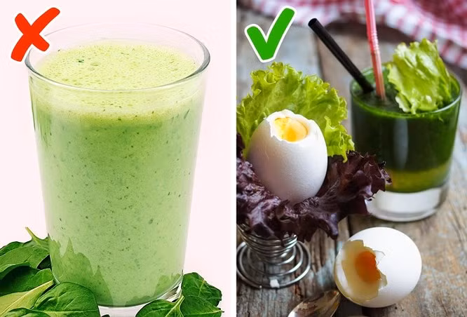  10. Sinh tố Không có gì sai khi dùng một cốc sinh tố cho bữa ăn sáng, nhưng chỉ khi nó được cân bằng chính xác và kết hợp với các loại thực phẩm khác. Sau khi uống một cốc sinh tố, bạn có thể cảm thấy no, nhưng kỳ thực lượng calo và protein bạn nhận được rất ít. Để giải quyết vấn đề này, có thể bổ sung thêm protein và chất béo vào sinh tố như sữa chua hoặc bơ. 