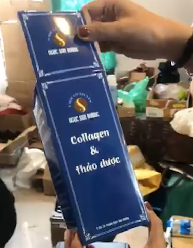 Collagen thảo dược của Y học cổ truyền Ngọc Sơn Đường. Sản phẩm không có tem nhãn, không có thông tin hướng dẫn sử dụng, thành phần hay hạn sử dụng.