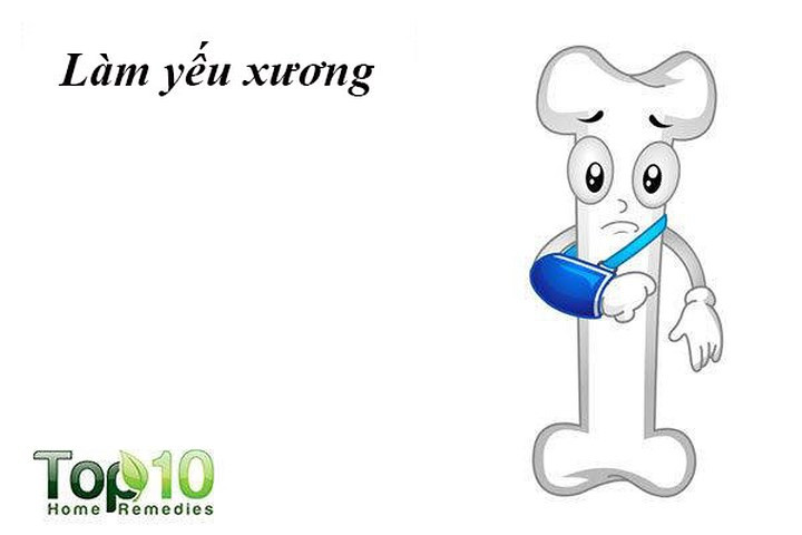 Làm yếu xương: Lượng muối ăn quá nhiều cũng có thể gây hại cho xương của bạn. Ăn quá nhiều muối có thể gây ra sự mất canxi từ xương. Canxi là một yếu tố quan trọng cần thiết cho xương khỏe mạnh. Khi xương bị mất canxi, chúng trở nên yếu hơn và có thể dễ gãy hơn rất nhiều. Điều này cũng có thể làm tăng nguy cơ loãng xương.