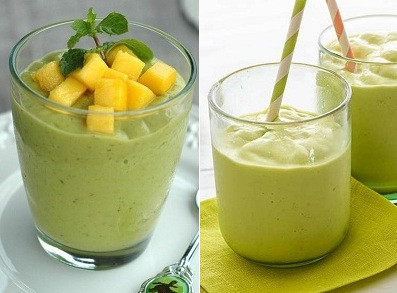  5. Sinh tố xoài - bơ Xoài và bơ là hai loại trái cây chứa những dưỡng chất tốt cho việc làm đẹp, từ đẹp làn da đến vóc dáng. Do đó, khi kết hợp hai loại quả này làm sinh tố, bạn sẽ có ngay một cốc sinh tố giảm mỡ bụng an toàn và hiệu quả. Cách làm rất đơn giản, bạn chỉ cần một quả xoài chín, thái lát, nghiền nhuyễn với 1 quả bơ và cho vào máy sinh tó xay nhuyễn. Khi xay bạn có thể cho thêm 1 muỗng canh nước cốt chanh vào. Chỉ một công thức đơn giản bạn đã có ngay một cốc sinh tố giảm mỡ bụng siêu ngon, siêu hiệu quả.