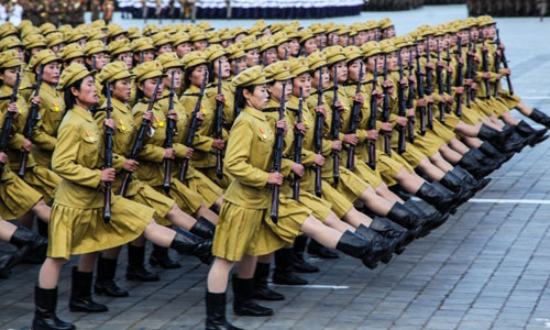 Ngoài các đơn vị nữ binh sĩ đội danh dự biểu diễn múa kiếm trong lễ duyệt binh kỷ niệm 70 năm thành lập Đảng Lao động Triều Tiên, còn nhiều đơn vị nữ binh quân chính qui, dân quân bán vũ trang…