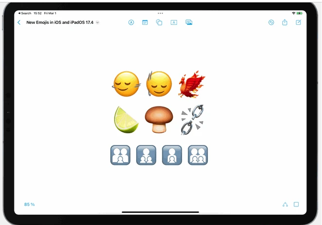 Theo ước tính, có khoảng 118 biểu tượng cảm xúc mới được cập nhật trong phiên bản iOS và iPadOS 17.4. Nổi bật trong số này theo cộng đồng người dùng là biểu tượng chim phượng hoàng, miếng chanh, dây xích bị đứt và lắc đầu. Ảnh: MacStories.