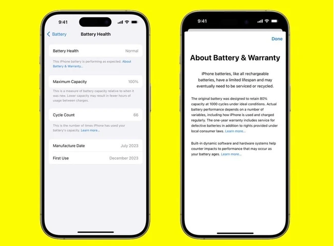 Trên phiên bản iOS 17.4, tính năng hiển thị tình trạng chung của pin cuối cùng đã được phía "Táo khuyết" thêm vào phần Cài đặt. Ngoài thông tin về dung lượng pin tối đa theo %, giờ đây người dùng đã có thể xem được thêm một số thông tin quan trọng về pin như lần sử dụng lần đầu tiên, ngày xuất xưởng và đặt biệt là số chu kỳ sạc. Ảnh: CNET.