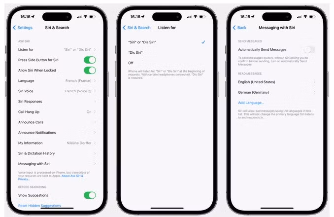 Trợ lý ảo Siri cũng nhận được nâng cấp nhỏ. Với iOS 17.4, người dùng có thể kích hoạt Siri bằng cách nói “Siri” thay vì “Hey Siri”. Ngoài ngôn ngữ chính mà người dùng lựa chọn, Siri còn có thể đọc to tin nhắn bằng nhiều ngôn ngữ bổ sung. Người dùng có thể thêm các ngôn ngữ được hỗ trợ cho Siri đọc bằng cách vào Settings > Siri &amp; Search > Messaging with Siri. Ảnh: MacStories.