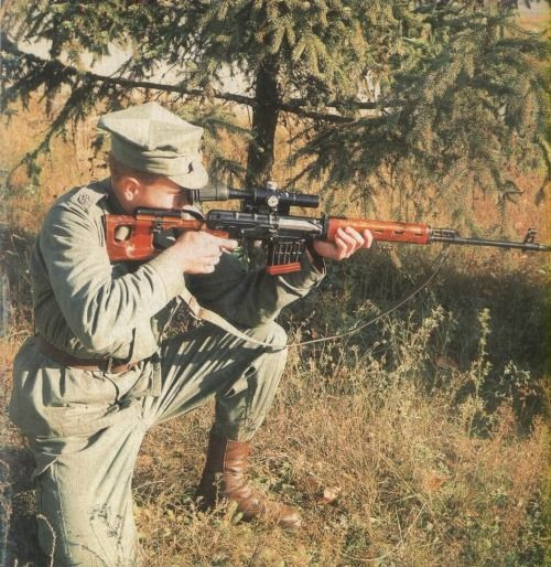Tới năm 1963, khẩu súng bắn tỉa sử dụng cỡ đạn 7,62x54mm này bắt đầu được đưa vào trang bị cho hồng quân. Đến tận ngày nay, mỗi đơn vị bộ binh cơ giới của Nga đều cần ít nhất một tay bắn tỉa. Nguồn ảnh: Pinterest.
