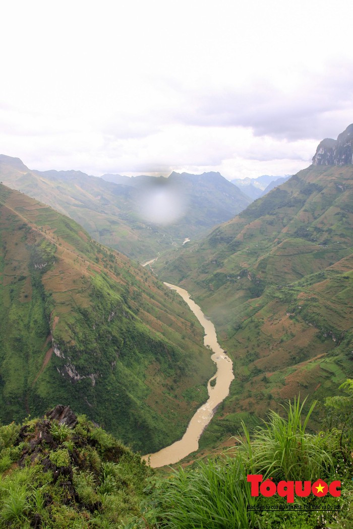 Dưới thung sâu dòng Nho Quế như một sợi dây màu trắng nằm vắt dưới lòng khe núi, phía xa đầu nguồn hút vào sương mù vô tận rồi lẫn trong biển sương mênh mông.